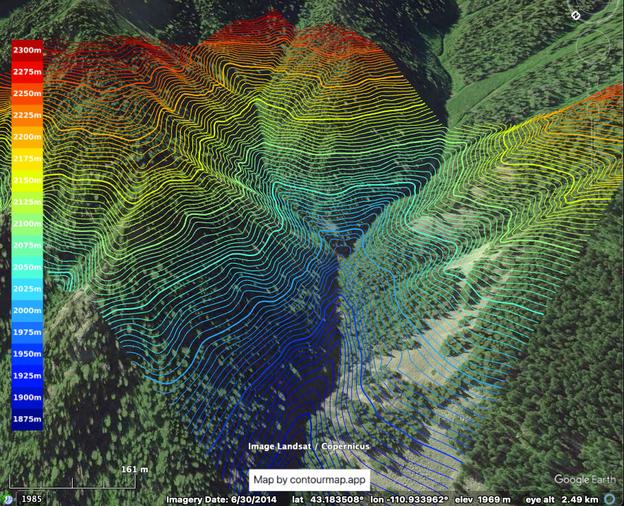 Contour maps overlay on Google Earth in 3D